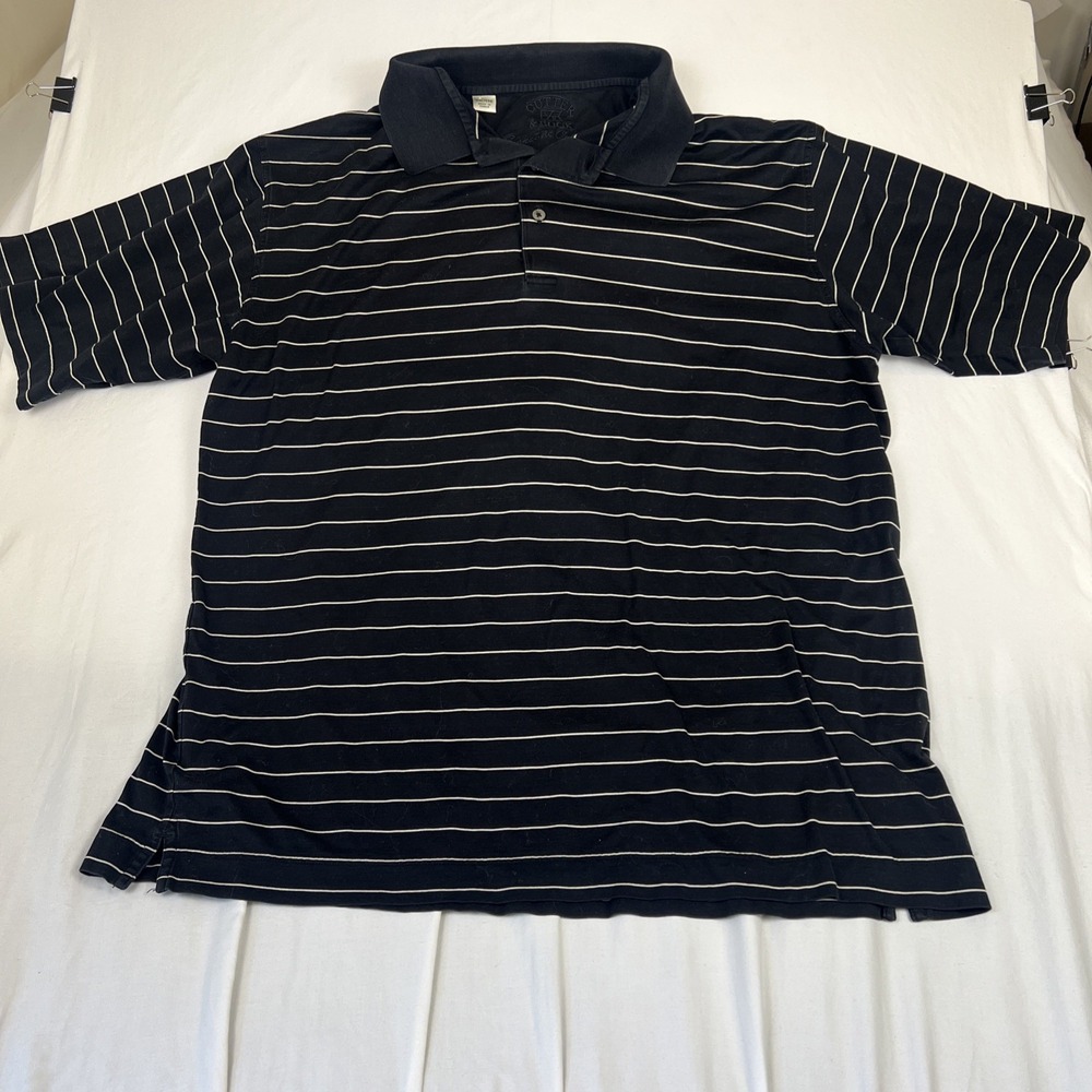 Cutter & Buck Mens XXL Black White Striped Signature Collection Golf Polo Shirt